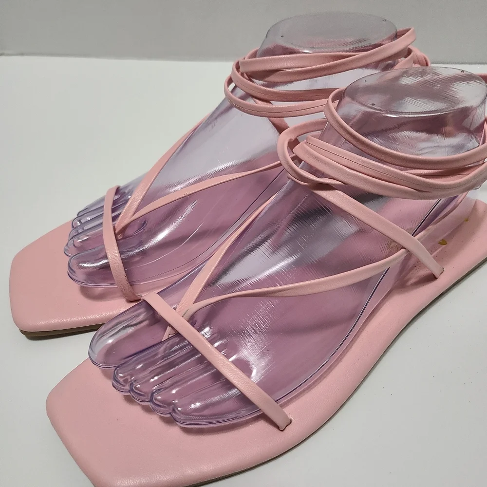 Aisya Light Pink Lace-Up Flat‎ Sandals - Picture 3 of 7